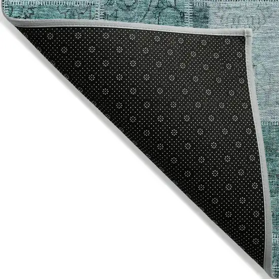 Teal Blue Aqua And Charcoal Patchwork Washable Indoor Outdoor Area Rug Photo 2