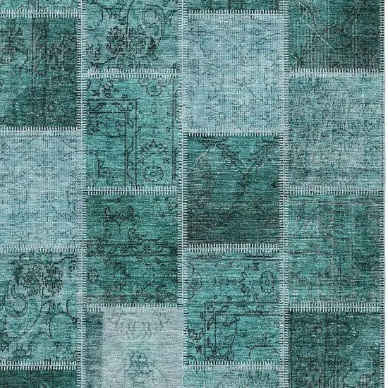 Teal Blue Aqua And Charcoal Patchwork Washable Indoor Outdoor Area Rug Photo 6
