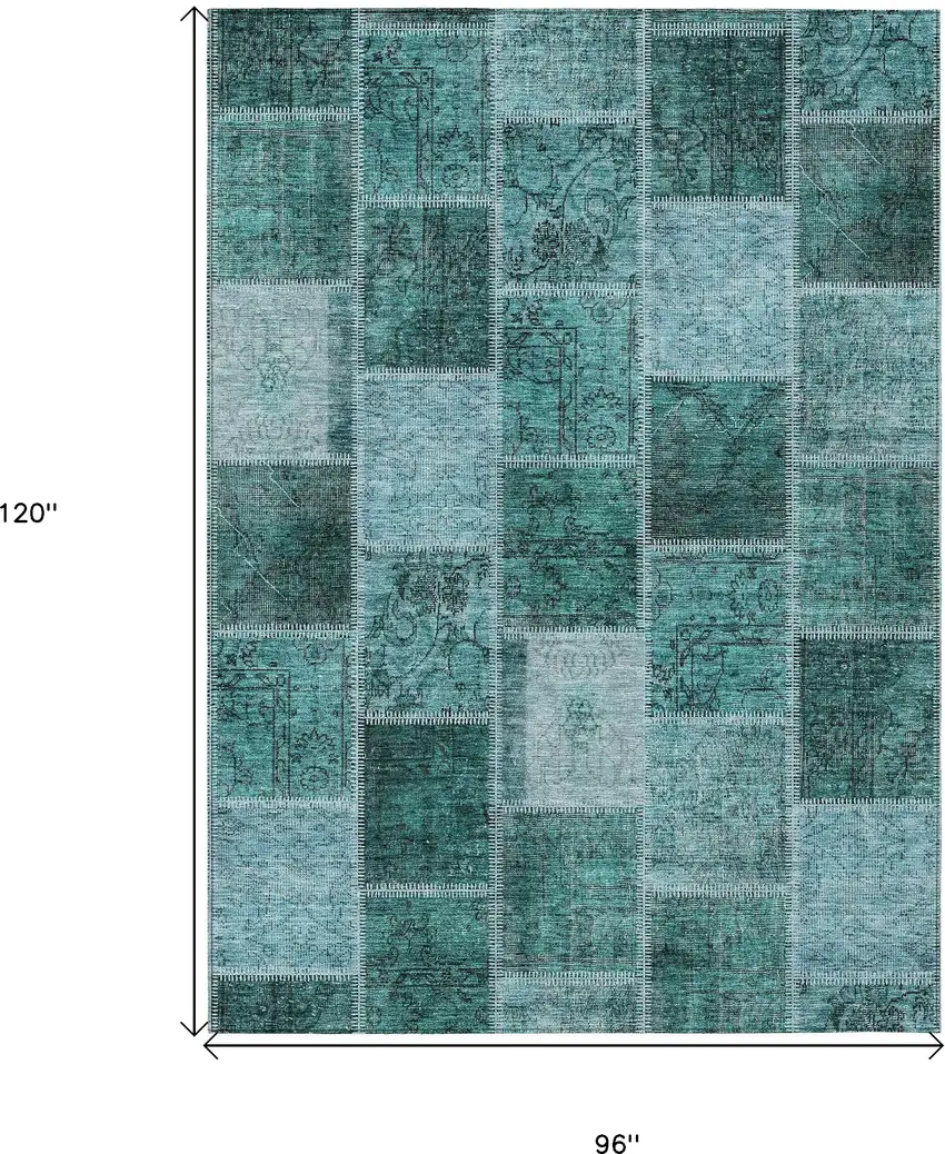 Teal Blue Aqua And Charcoal Patchwork Washable Indoor Outdoor Area Rug Photo 3