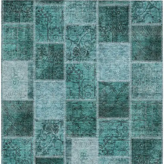 Teal Blue Aqua And Charcoal Patchwork Washable Indoor Outdoor Area Rug Photo 5