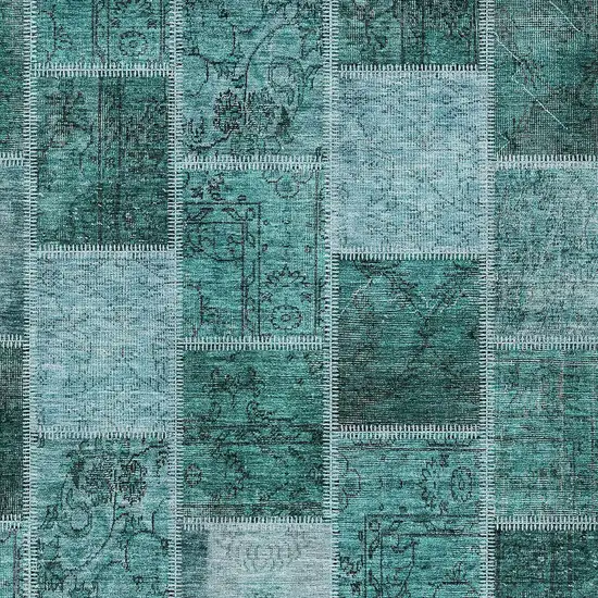 Teal Blue Aqua And Charcoal Patchwork Washable Indoor Outdoor Area Rug Photo 4