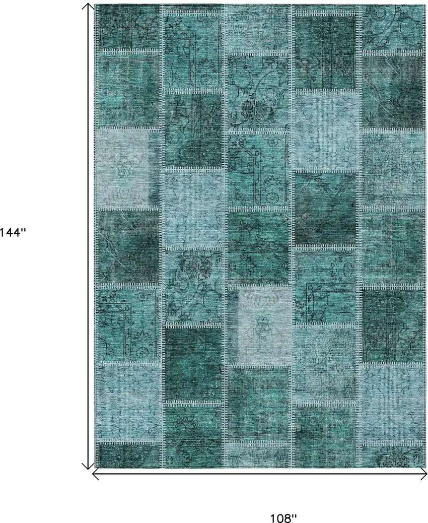 Teal Blue Aqua And Charcoal Patchwork Washable Indoor Outdoor Area Rug Photo 3