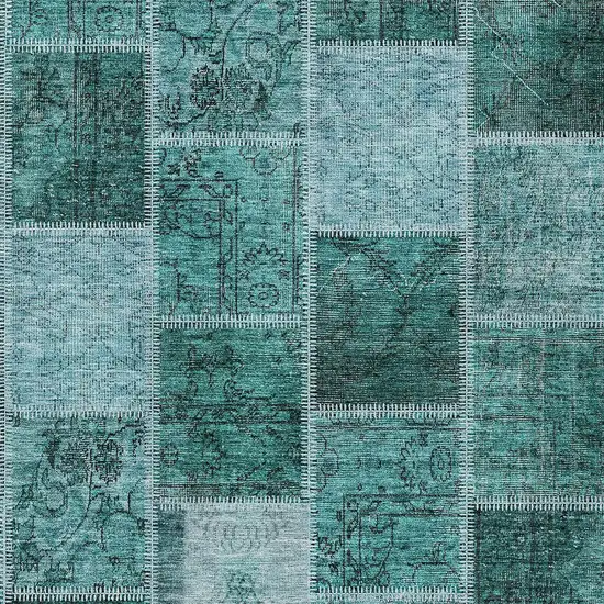 Teal Blue Aqua And Charcoal Patchwork Washable Indoor Outdoor Area Rug Photo 4