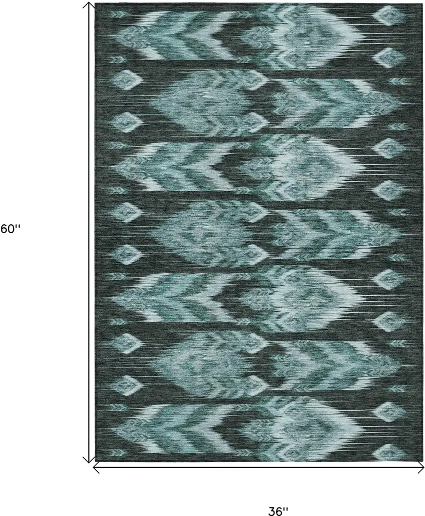 Teal Blue Aqua And Charcoal Southwestern Washable Indoor Outdoor Area Rug Photo 3