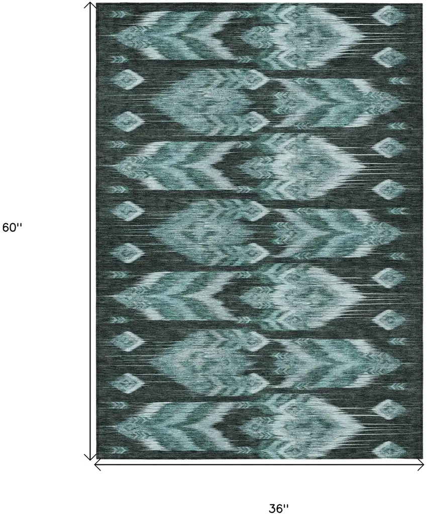 Teal Blue Aqua And Charcoal Southwestern Washable Indoor Outdoor Area Rug Photo 3