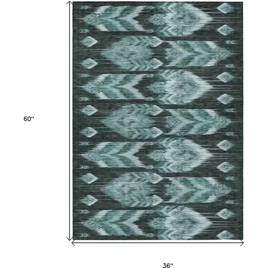 Teal Blue Aqua And Charcoal Southwestern Washable Indoor Outdoor Area Rug Photo 3