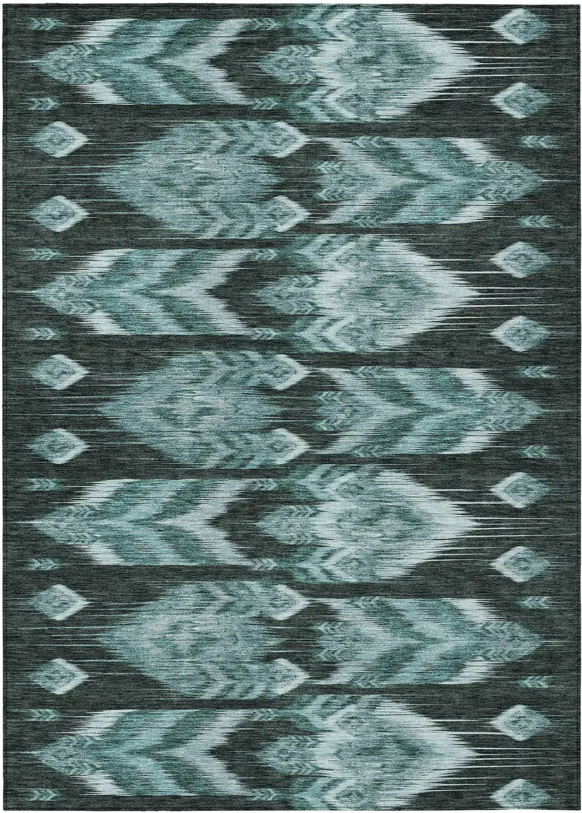 Teal Blue Aqua And Charcoal Southwestern Washable Indoor Outdoor Area Rug Photo 2