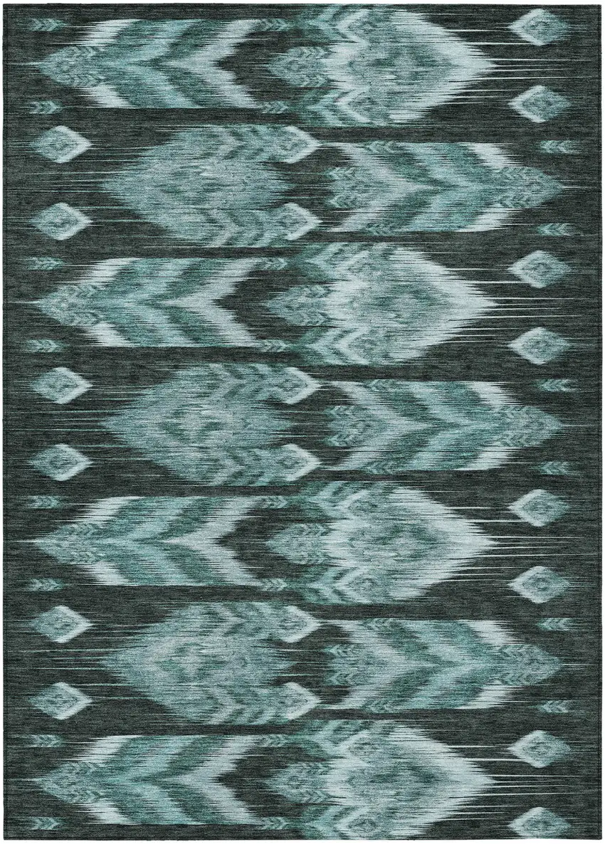 Teal Blue Aqua And Charcoal Southwestern Washable Indoor Outdoor Area Rug Photo 2