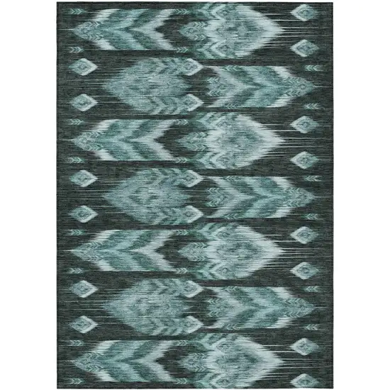 Teal Blue Aqua And Charcoal Southwestern Washable Indoor Outdoor Area Rug Photo 2