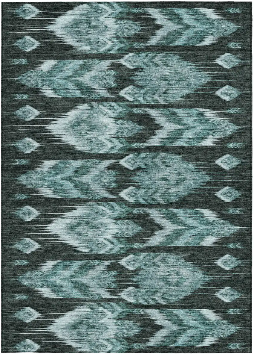 Teal Blue Aqua And Charcoal Southwestern Washable Indoor Outdoor Area Rug Photo 7