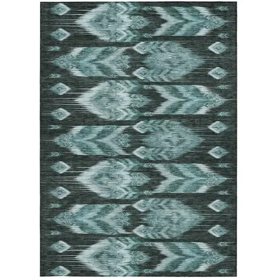 Teal Blue Aqua And Charcoal Southwestern Washable Indoor Outdoor Area Rug Photo 7