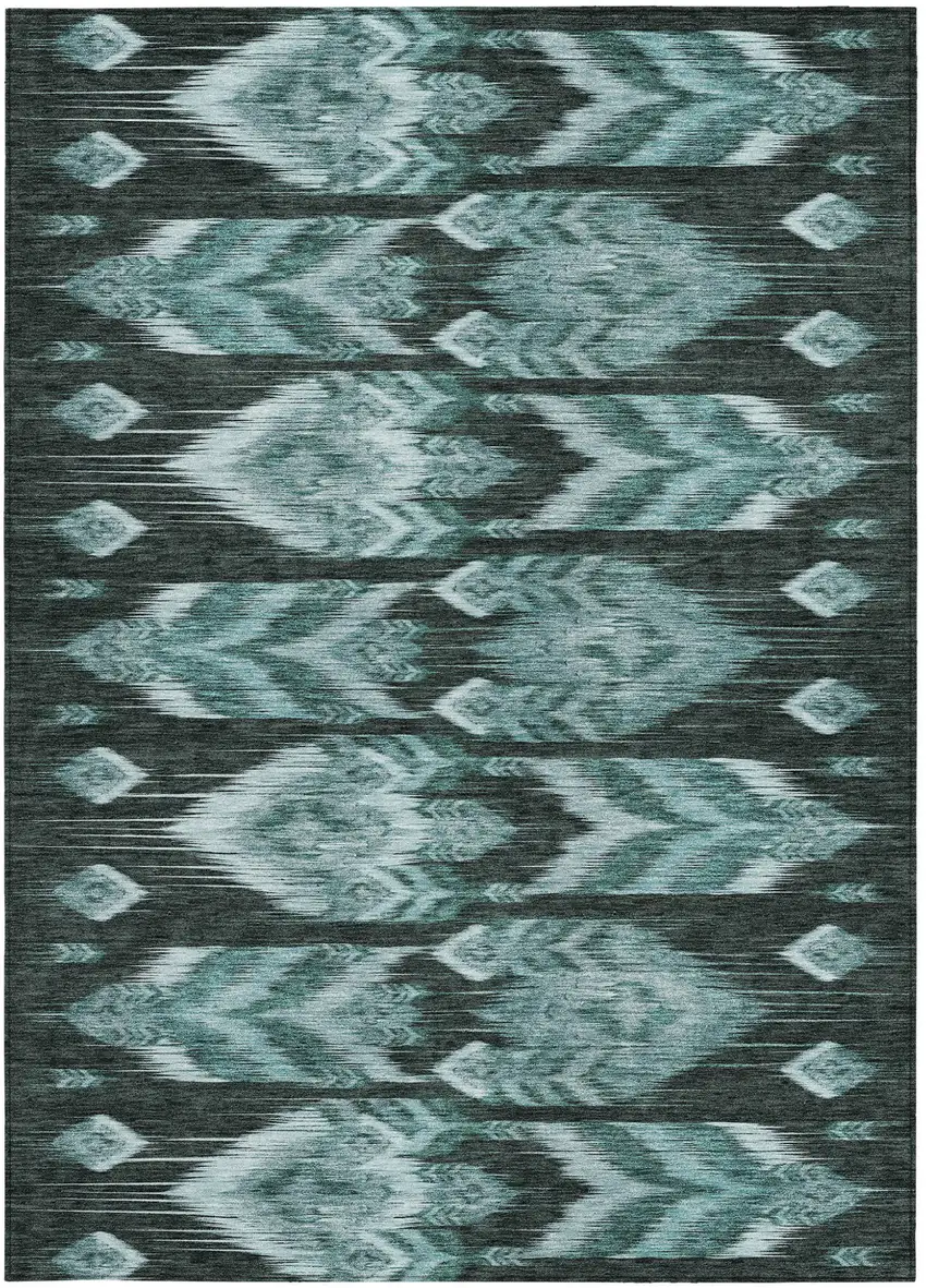 Teal Blue Aqua And Charcoal Southwestern Washable Indoor Outdoor Area Rug Photo 7