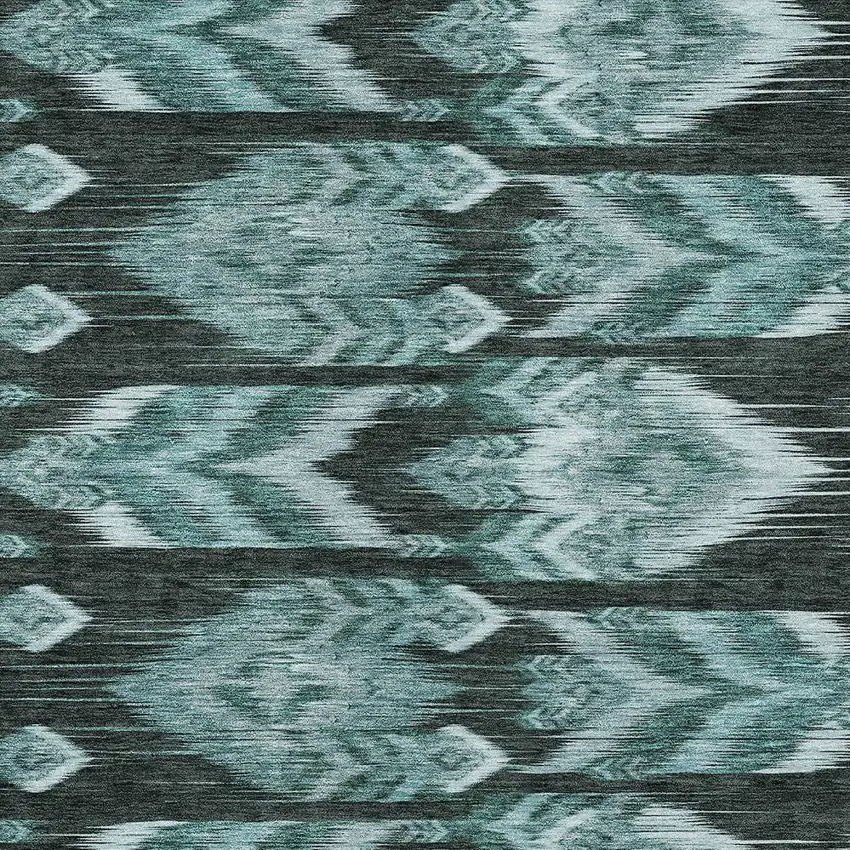Teal Blue Aqua And Charcoal Southwestern Washable Indoor Outdoor Area Rug Photo 6