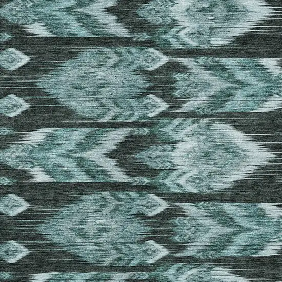 Teal Blue Aqua And Charcoal Southwestern Washable Indoor Outdoor Area Rug Photo 6