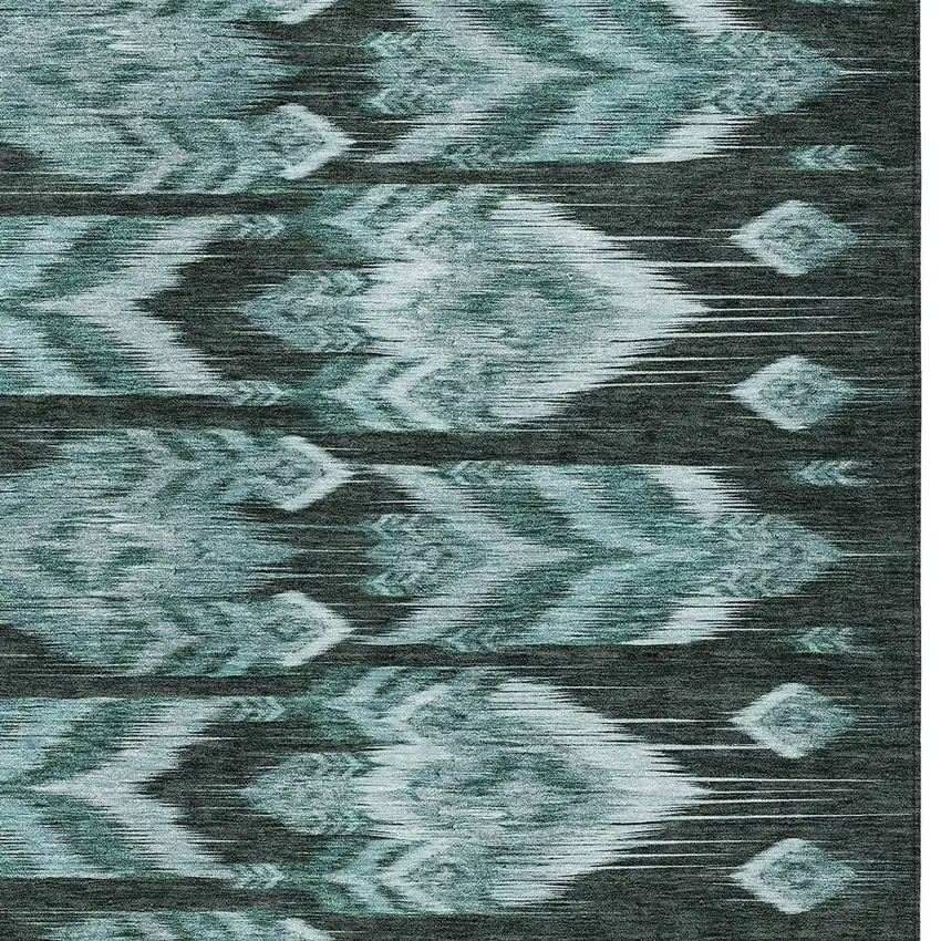Teal Blue Aqua And Charcoal Southwestern Washable Indoor Outdoor Area Rug Photo 6