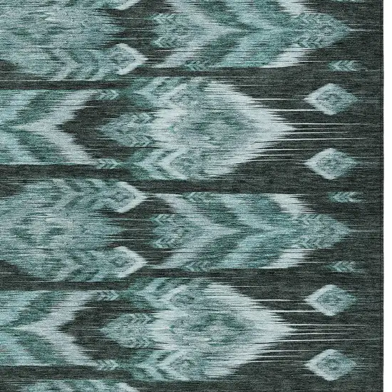 Teal Blue Aqua And Charcoal Southwestern Washable Indoor Outdoor Area Rug Photo 6