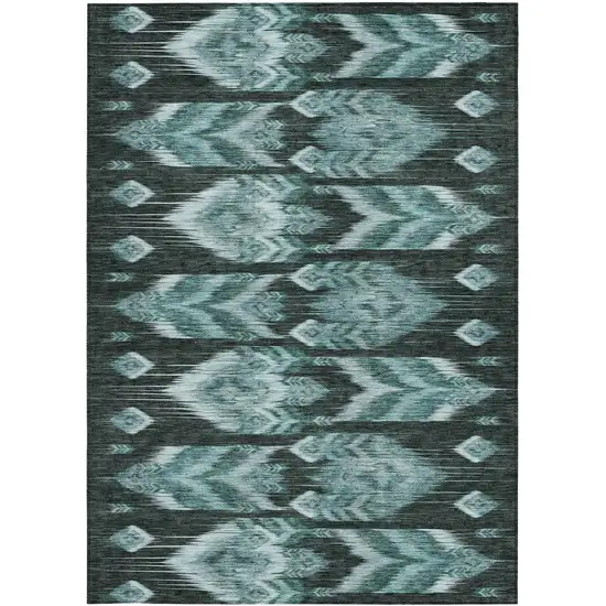 Teal Blue Aqua And Charcoal Southwestern Washable Indoor Outdoor Area Rug Photo 7