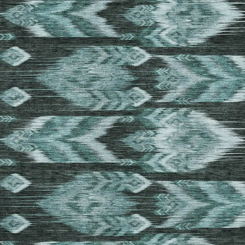 Teal Blue Aqua And Charcoal Southwestern Washable Indoor Outdoor Area Rug Photo 6