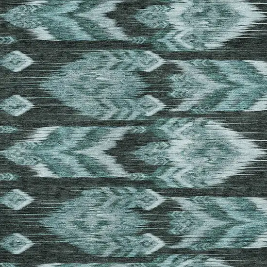 Teal Blue Aqua And Charcoal Southwestern Washable Indoor Outdoor Area Rug Photo 6