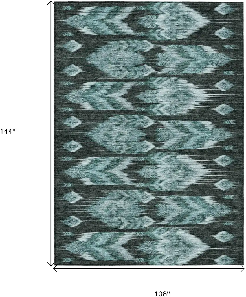 Teal Blue Aqua And Charcoal Southwestern Washable Indoor Outdoor Area Rug Photo 3