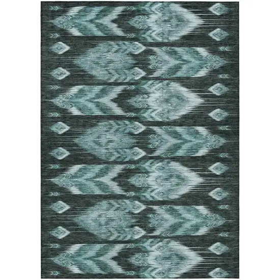 Teal Blue Aqua And Charcoal Southwestern Washable Indoor Outdoor Area Rug Photo 2