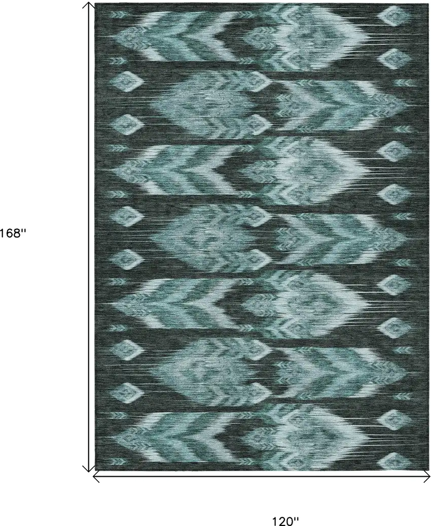 Teal Blue Aqua And Charcoal Southwestern Washable Indoor Outdoor Area Rug Photo 3