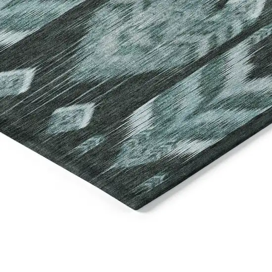 Teal Blue Aqua And Charcoal Southwestern Washable Indoor Outdoor Area Rug Photo 5
