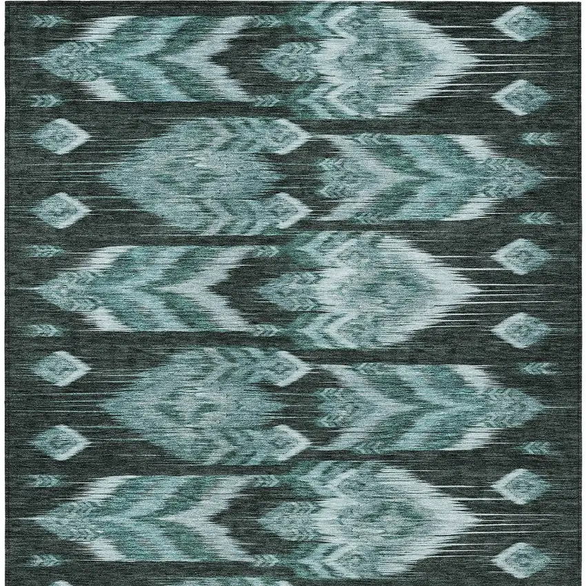 Teal Blue Aqua And Charcoal Southwestern Washable Indoor Outdoor Area Rug Photo 7