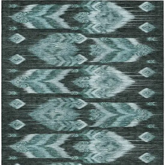 Teal Blue Aqua And Charcoal Southwestern Washable Indoor Outdoor Area Rug Photo 7
