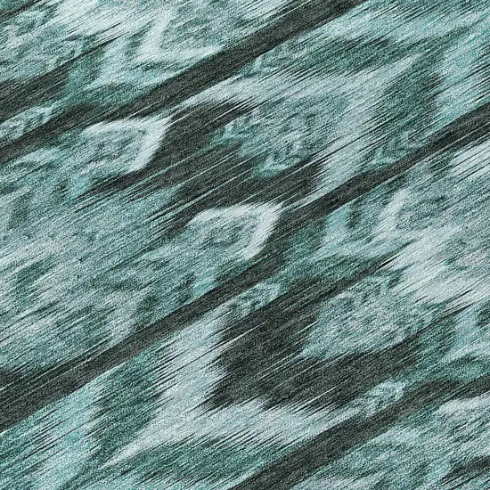 Teal Blue Aqua And Charcoal Southwestern Washable Indoor Outdoor Area Rug Photo 8