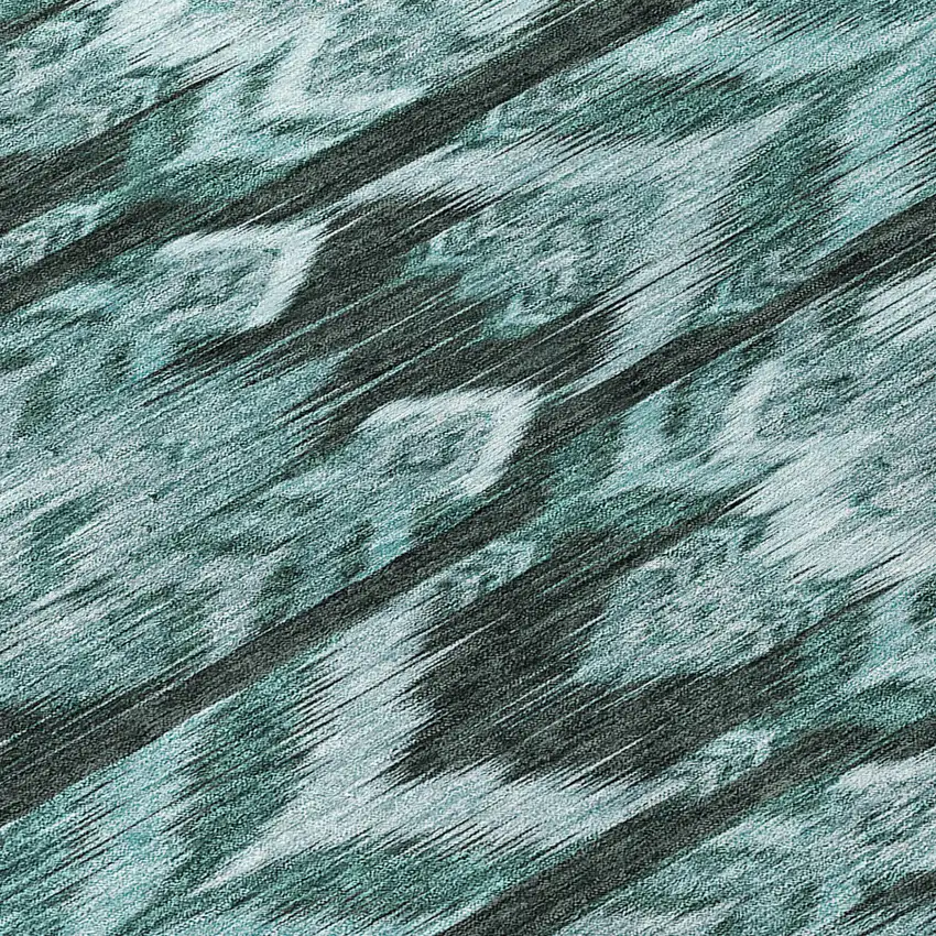 Teal Blue Aqua And Charcoal Southwestern Washable Indoor Outdoor Area Rug Photo 8