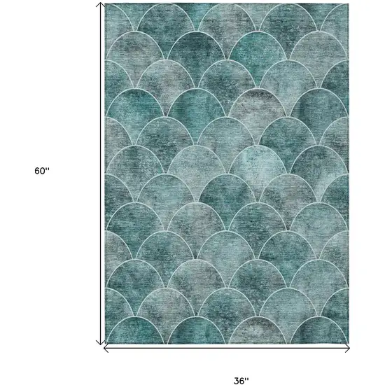 Teal Blue Aqua And Gray Abstract Washable Indoor Outdoor Area Rug Photo 3