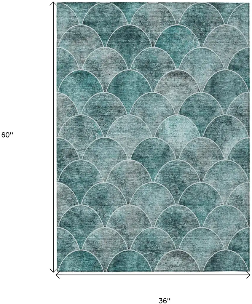 Teal Blue Aqua And Gray Abstract Washable Indoor Outdoor Area Rug Photo 3