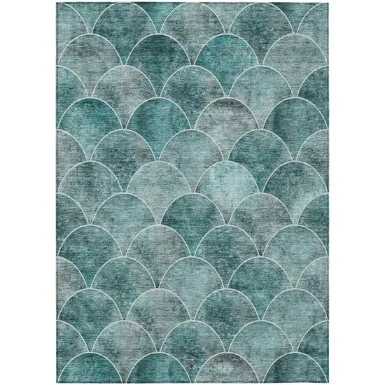 Teal Blue Aqua And Gray Abstract Washable Indoor Outdoor Area Rug Photo 2