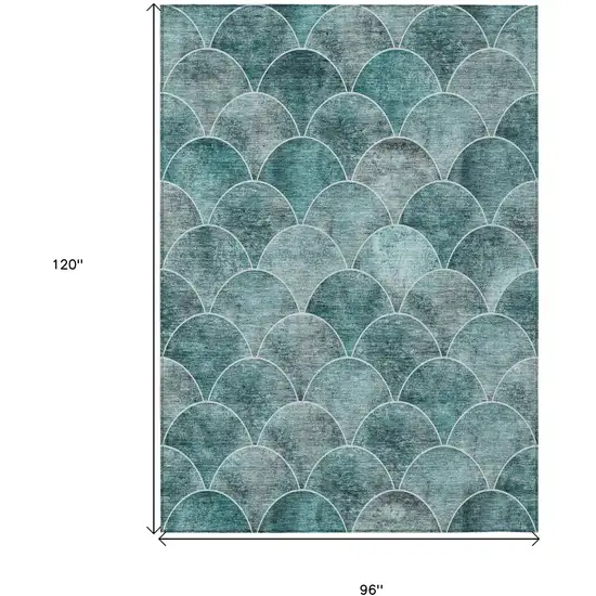Teal Blue Aqua And Gray Abstract Washable Indoor Outdoor Area Rug Photo 3
