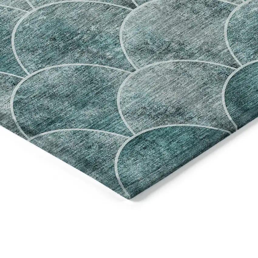 Teal Blue Aqua And Gray Abstract Washable Indoor Outdoor Area Rug Photo 5