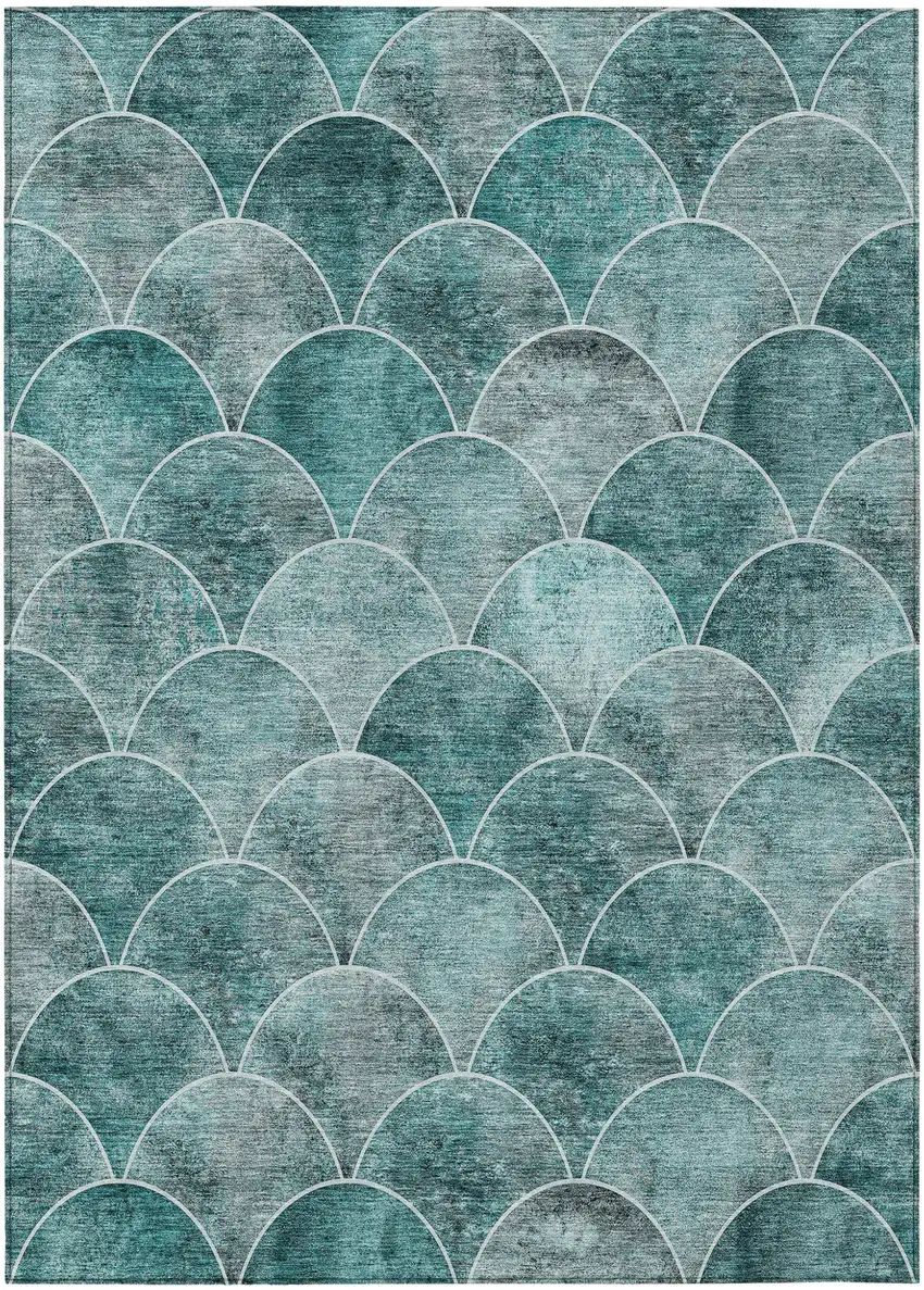 Teal Blue Aqua And Gray Abstract Washable Indoor Outdoor Area Rug Photo 2