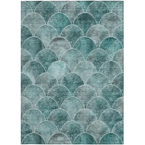 Teal Blue Aqua And Gray Abstract Washable Indoor Outdoor Area Rug Photo 6