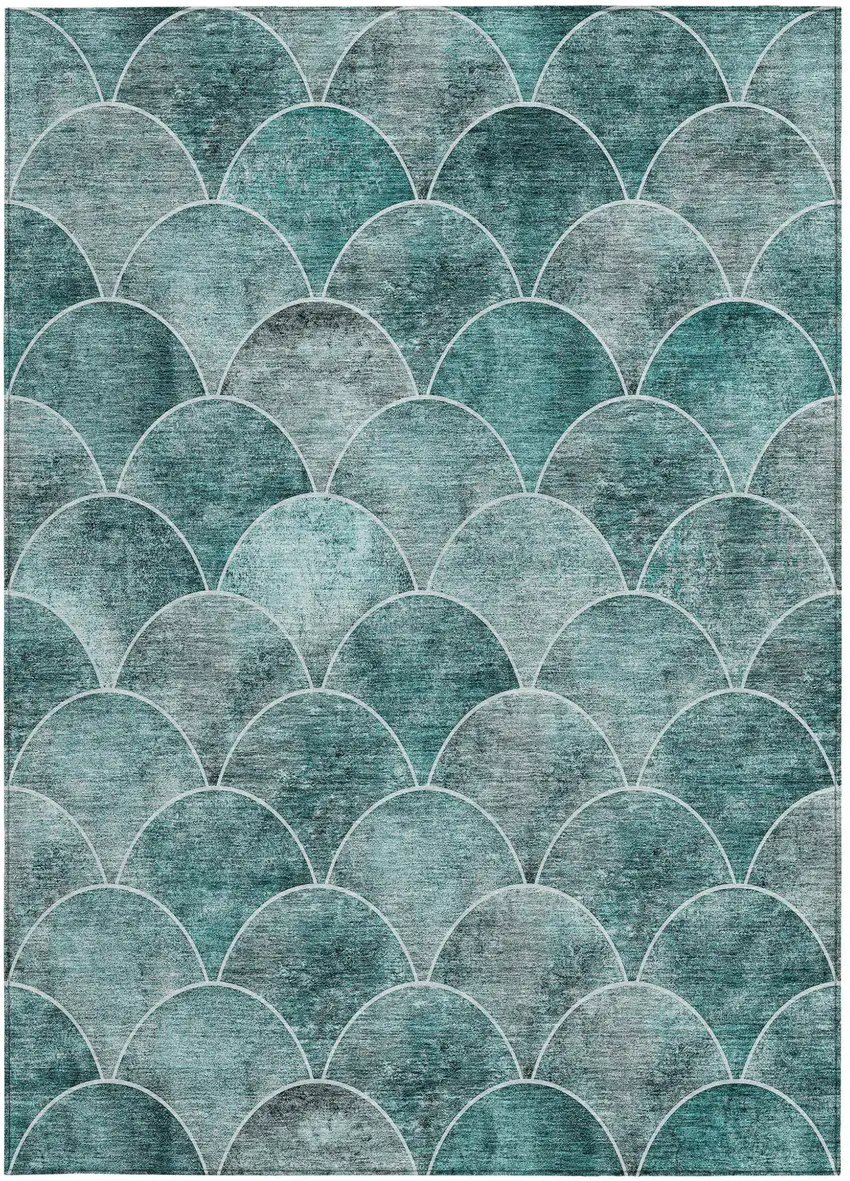 Teal Blue Aqua And Gray Abstract Washable Indoor Outdoor Area Rug Photo 6