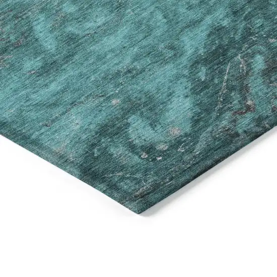 Teal Blue Aqua And Gray Abstract Washable Indoor Outdoor Area Rug Photo 4