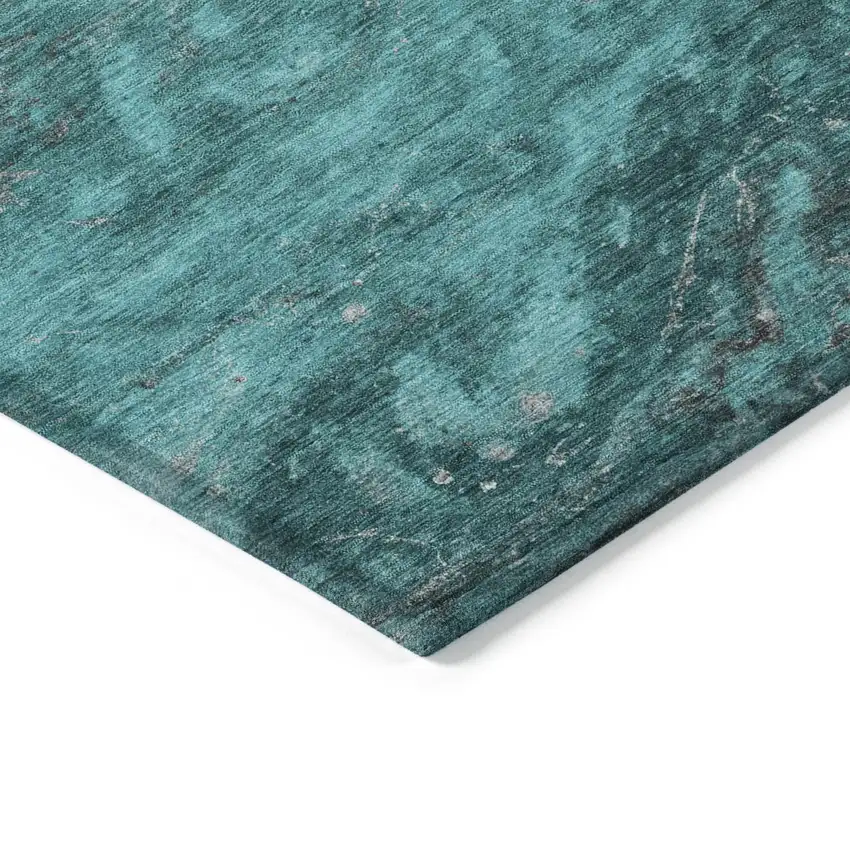 Teal Blue Aqua And Gray Abstract Washable Indoor Outdoor Area Rug Photo 4