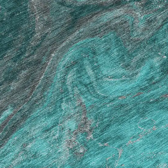 Teal Blue Aqua And Gray Abstract Washable Indoor Outdoor Area Rug Photo 7
