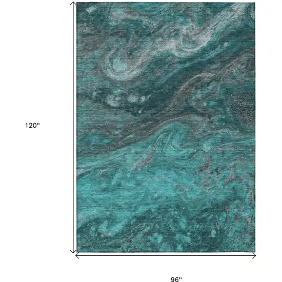 Teal Blue Aqua And Gray Abstract Washable Indoor Outdoor Area Rug Photo 3