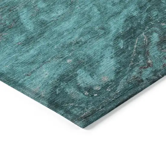Teal Blue Aqua And Gray Abstract Washable Indoor Outdoor Area Rug Photo 5