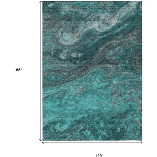 Teal Blue Aqua And Gray Abstract Washable Indoor Outdoor Area Rug Photo 3
