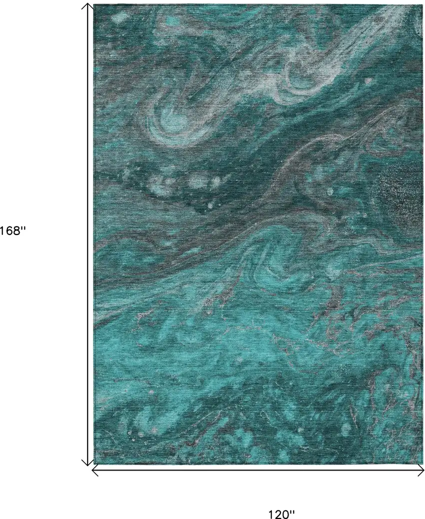 Teal Blue Aqua And Gray Abstract Washable Indoor Outdoor Area Rug Photo 3
