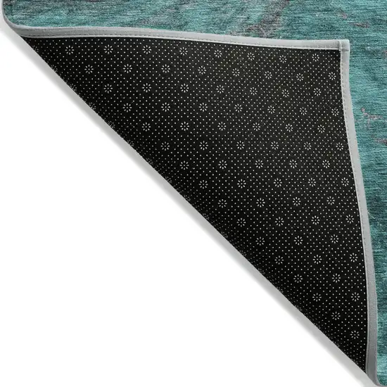 Teal Blue Aqua And Gray Abstract Washable Indoor Outdoor Area Rug Photo 4