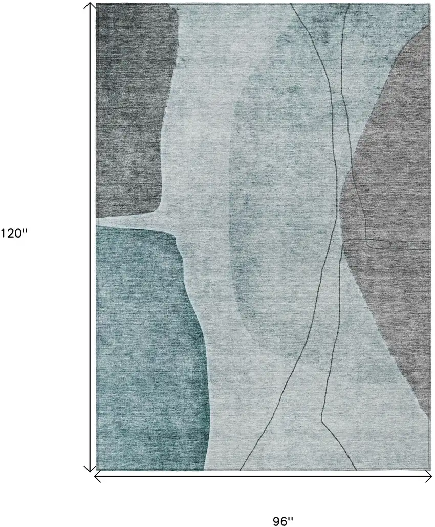 Teal Blue Aqua And Gray Abstract Washable Indoor Outdoor Area Rug Photo 3