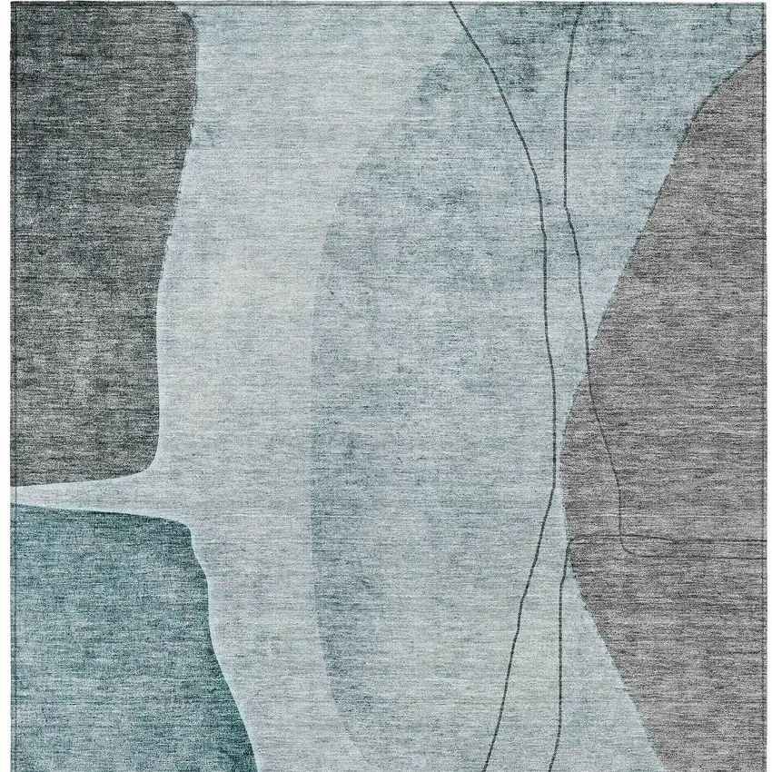 Teal Blue Aqua And Gray Abstract Washable Indoor Outdoor Area Rug Photo 6
