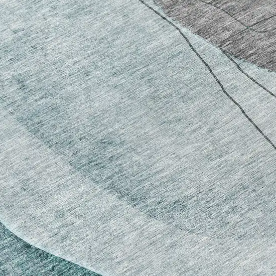 Teal Blue Aqua And Gray Abstract Washable Indoor Outdoor Area Rug Photo 7